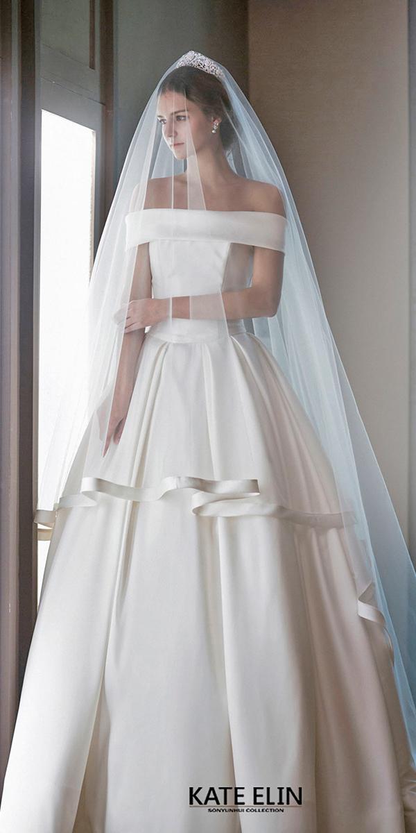 a line with off shoulder strap simple silk wedding dresses elin