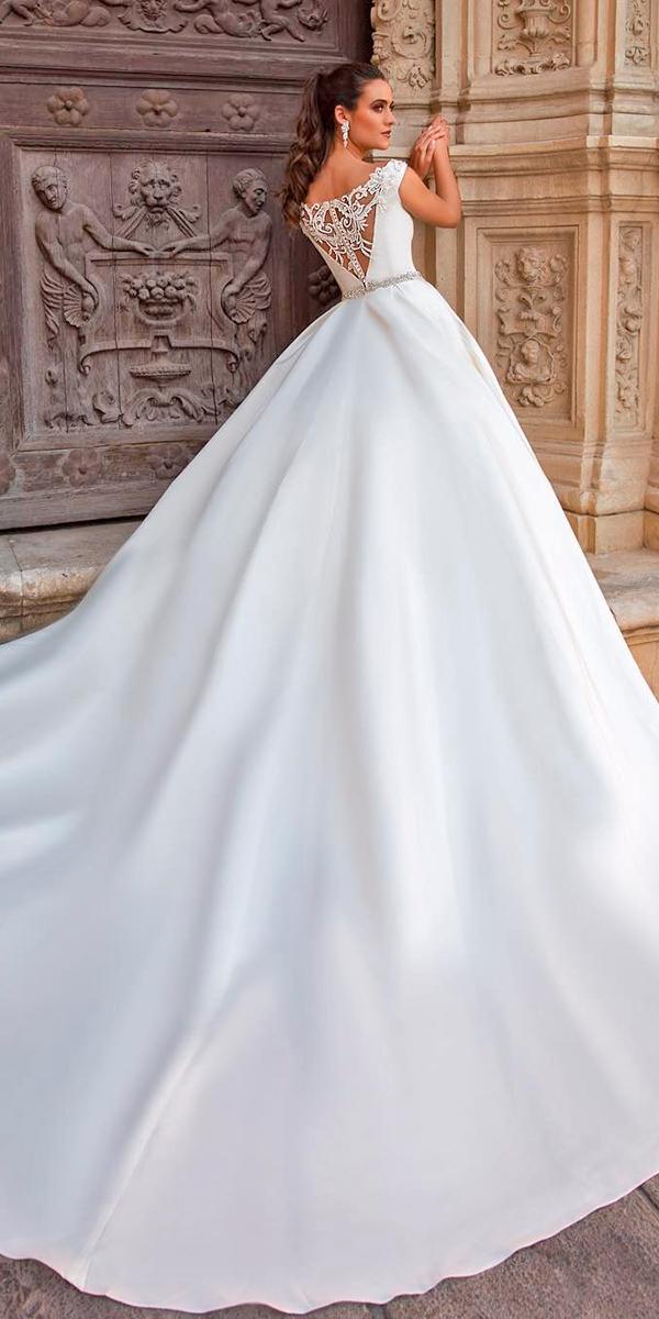 a line with unique back with beading and belt and train crystal design wedding dresses simple 