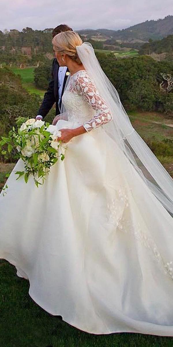 a line lace long sleeve wedding dresses with train peterlangner