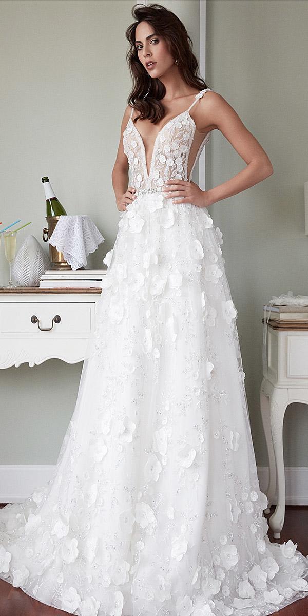 alessandra rinaudo wedding dresses spaghetti straps deep v neckline floral aplliques 2018