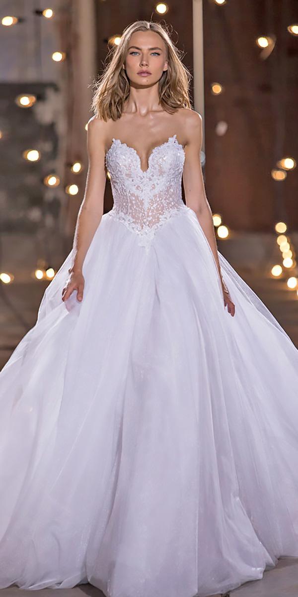 ball gown strapless sweetheart lace nurit hen wedding dresses