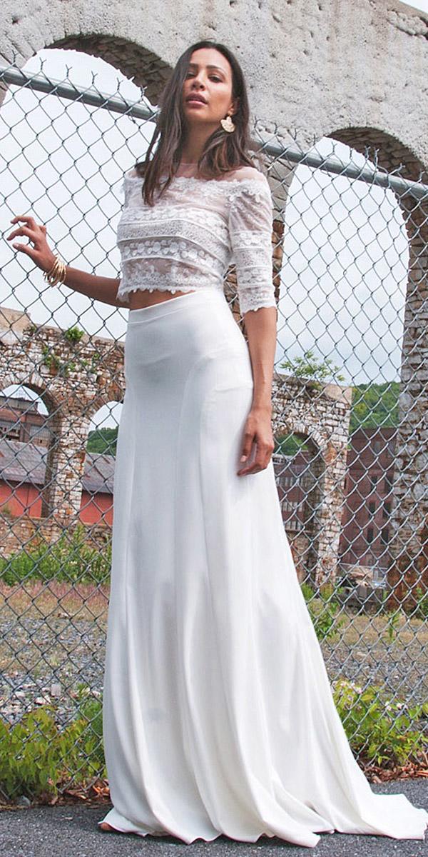 barbara kavchok wedding dresses 2018 simple lace top a line with three quate sleeves