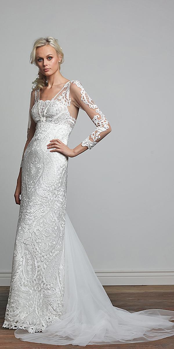 barbara kavchok wedding dresses 2018 with long illusion sleeves graphic lace with train