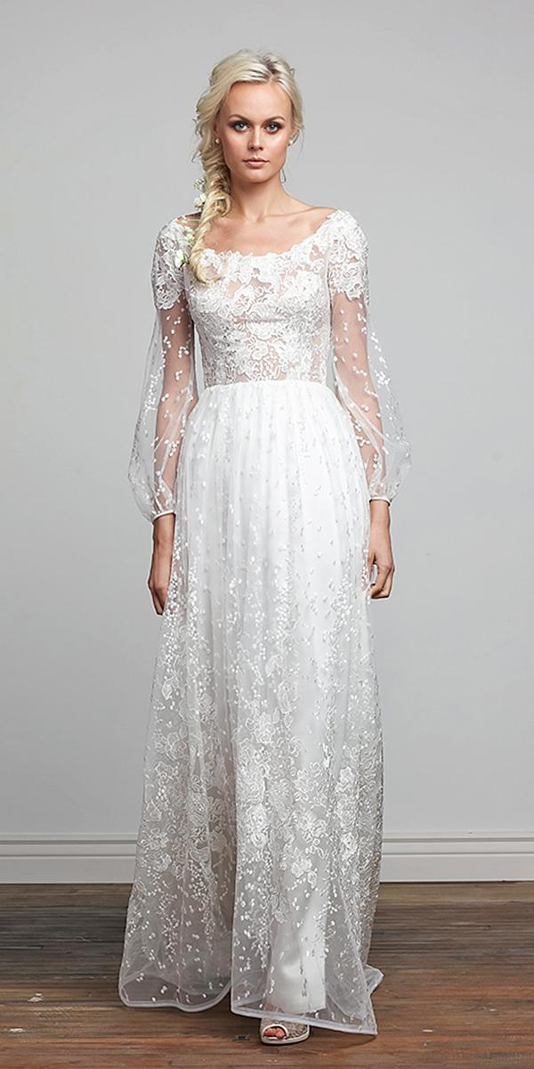 barbara kavchok wedding dresses with illusion long sleeves floral 2018