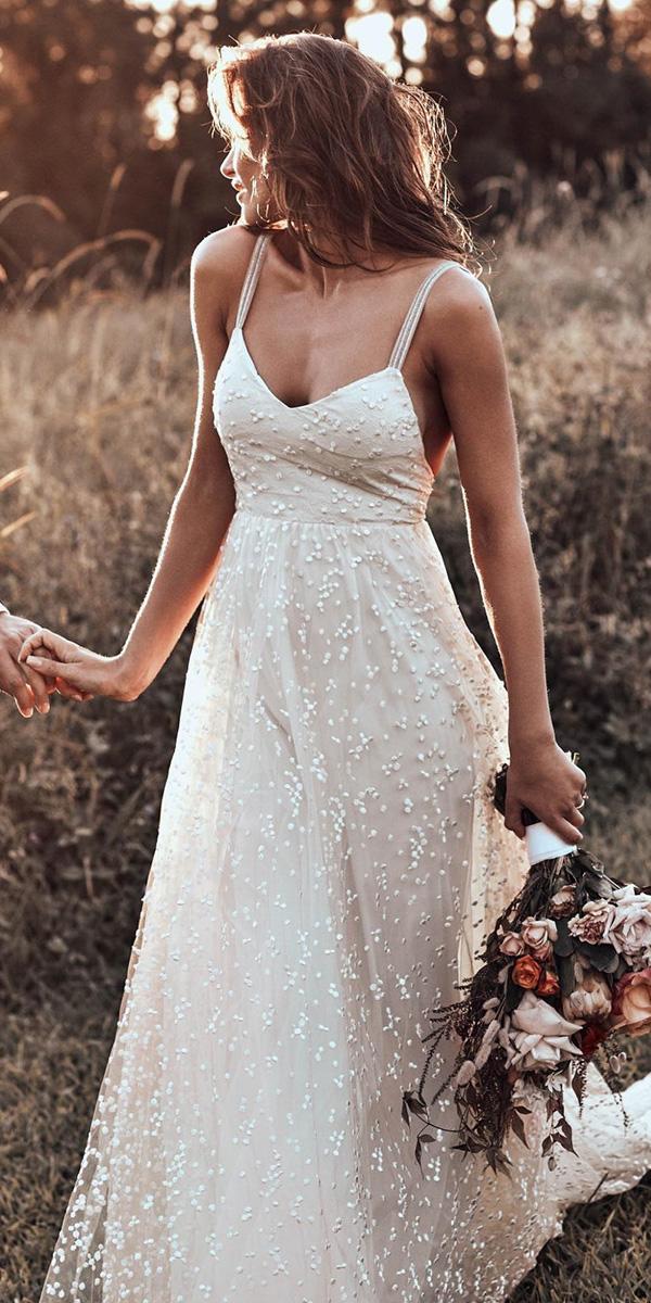  beach wedding dresses a line with straps rustic 2019 grace love lace