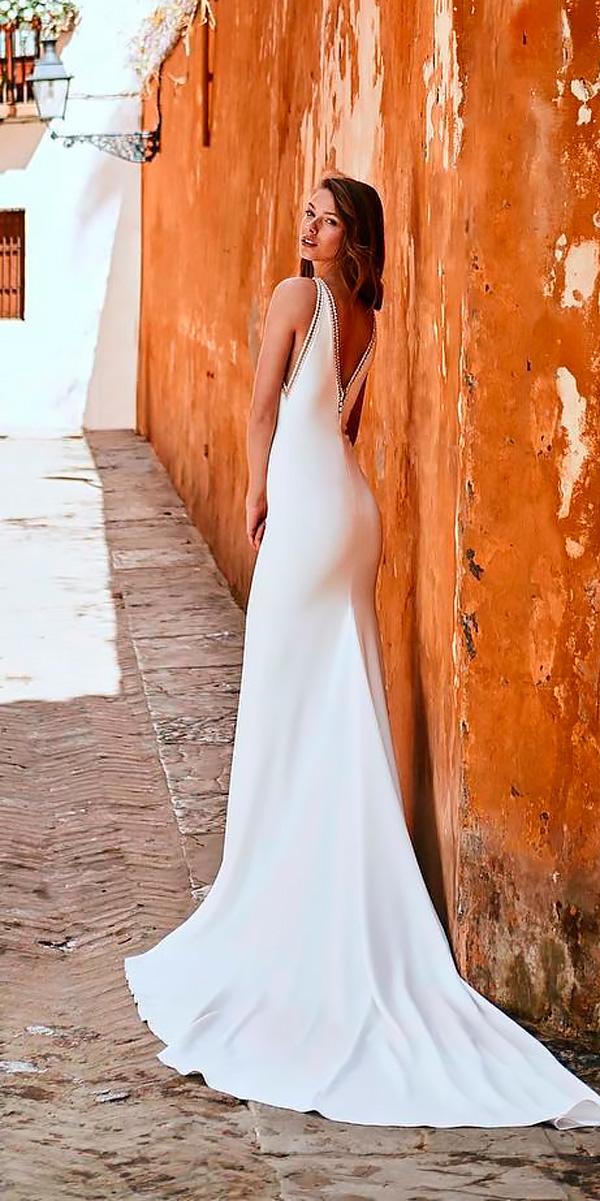beach wedding dresses straight open back with straps pronovias