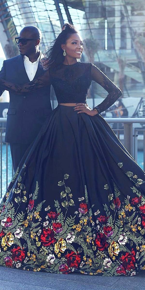 black wedding dresses a line detached skirt floral colored embellishment sherri hill