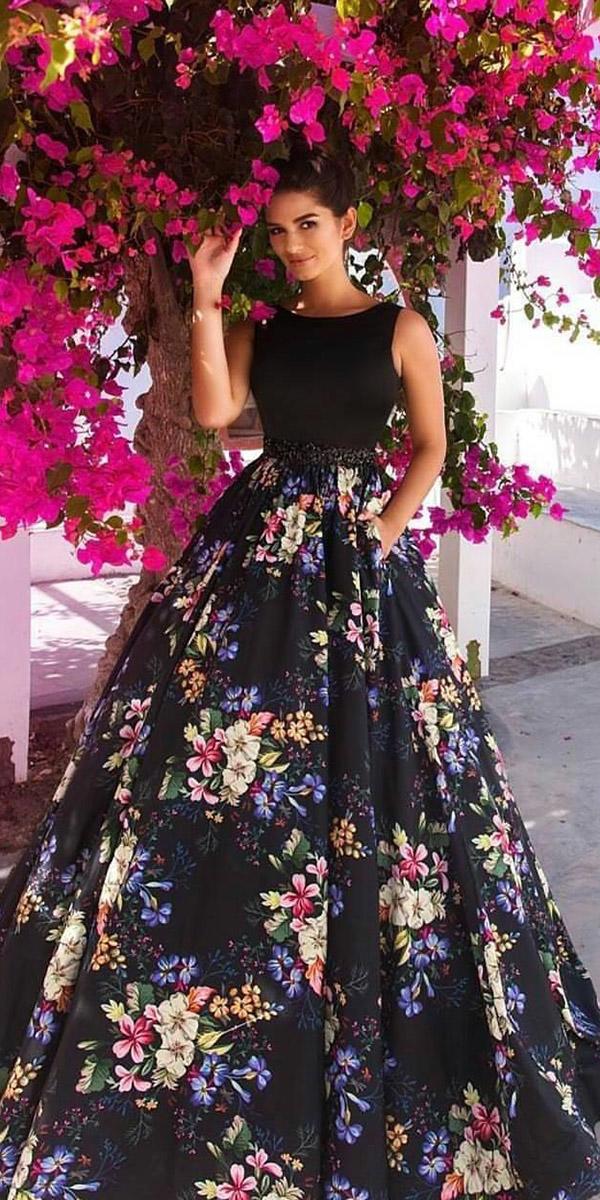 black wedding dresses ball gown floral embellishment sleeveless crystal design