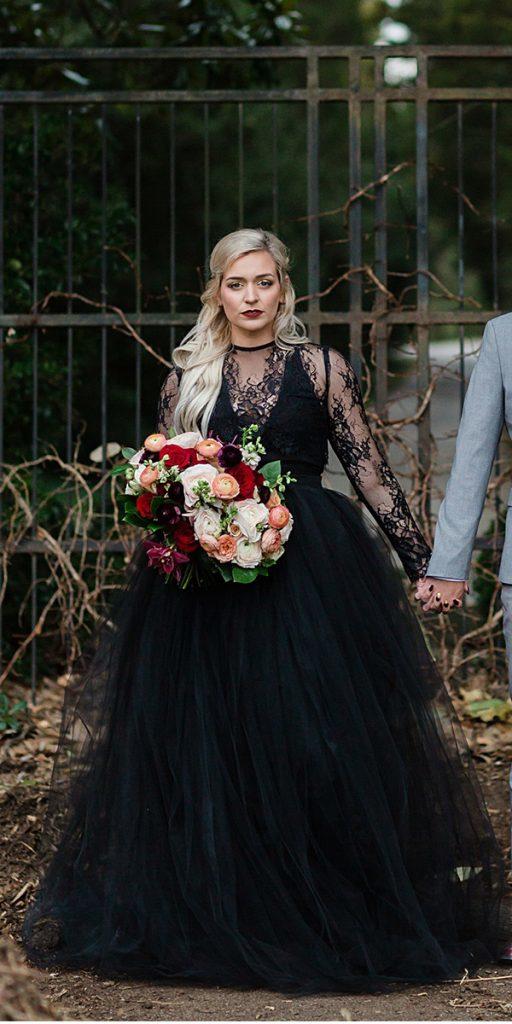 black wedding dresses ball gown with long sleeves lace tulle skirt sarah cbradshaw