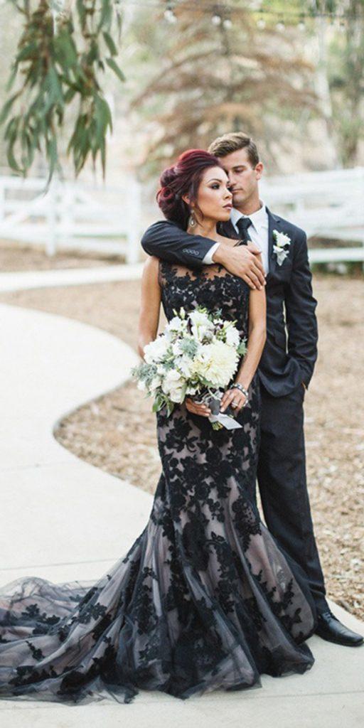 black wedding dresses mermaid full lace illusion neckline here comes the bride.