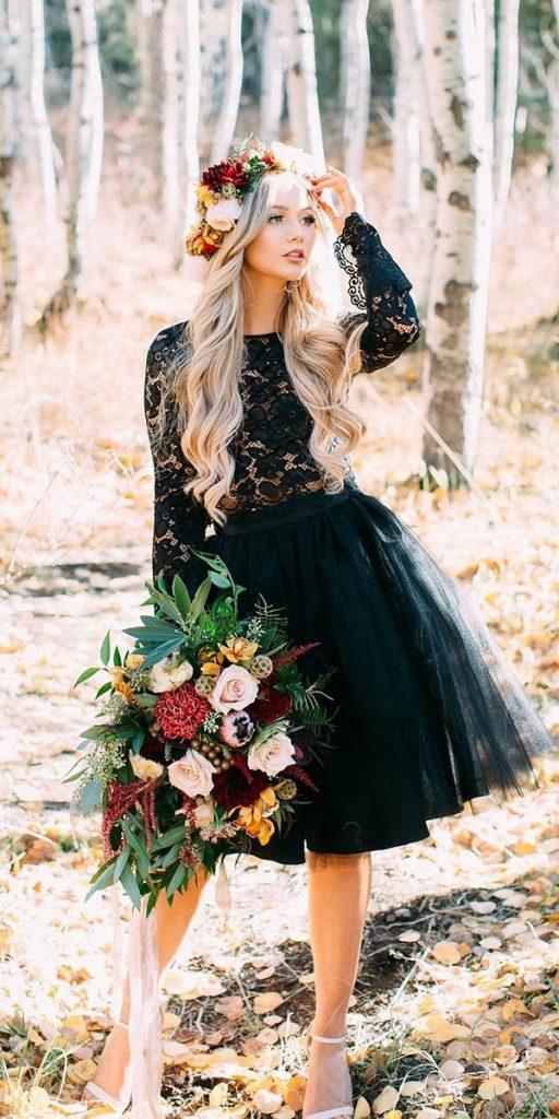  black wedding dresses short lace top with long sleeves blisstulle