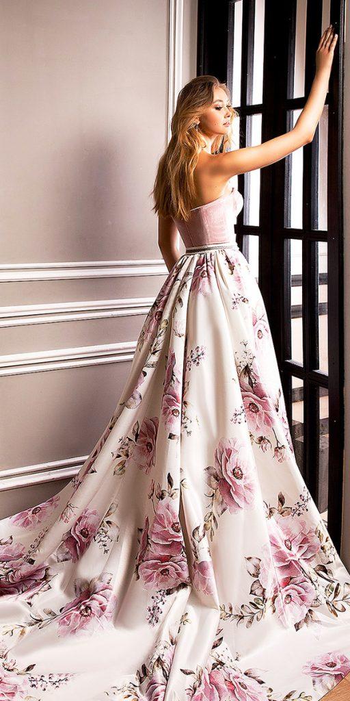  floral wedding dresses a line low back print vasylkov