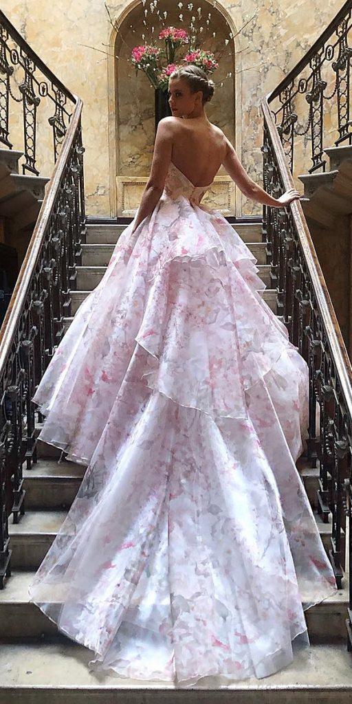  floral wedding dresses ball gown low back ruffled skirt watercolor suzanneneville