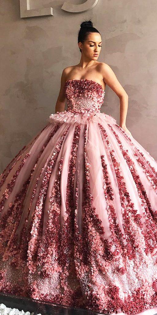  floral wedding dresses ball gown strapless neckline appliques colored liastubllaofficial