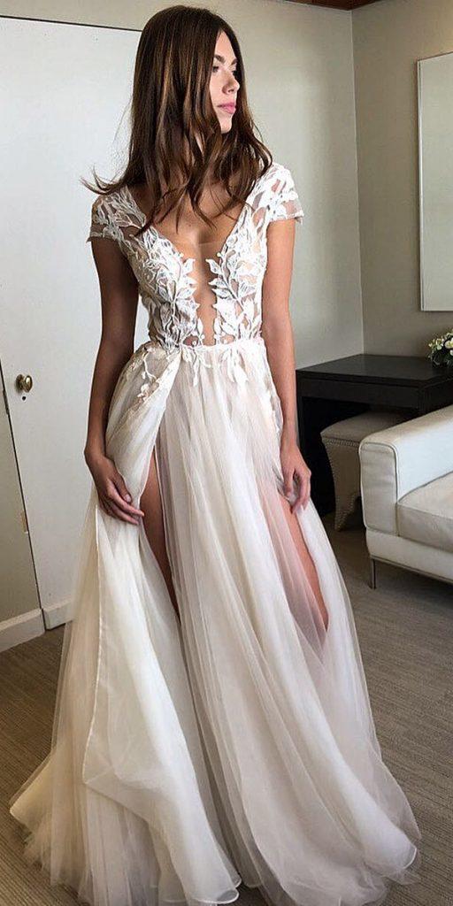 lace wedding dresses cap sleeves a line gown floral tatto berta