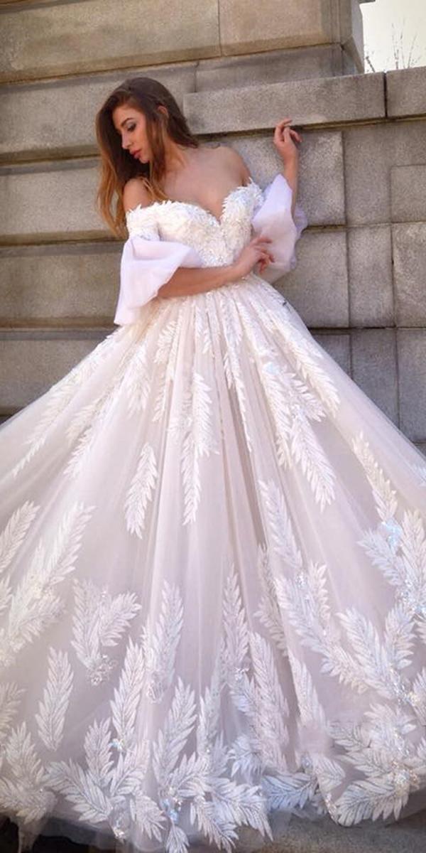 lace wedding dresses with sleeves ball gown off the shoulder sweetheart luxury ysa makino