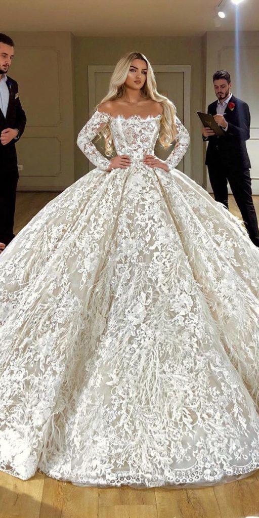 lace wedding dresses with sleeves ball gown off the shoulder valdrinsahiti official