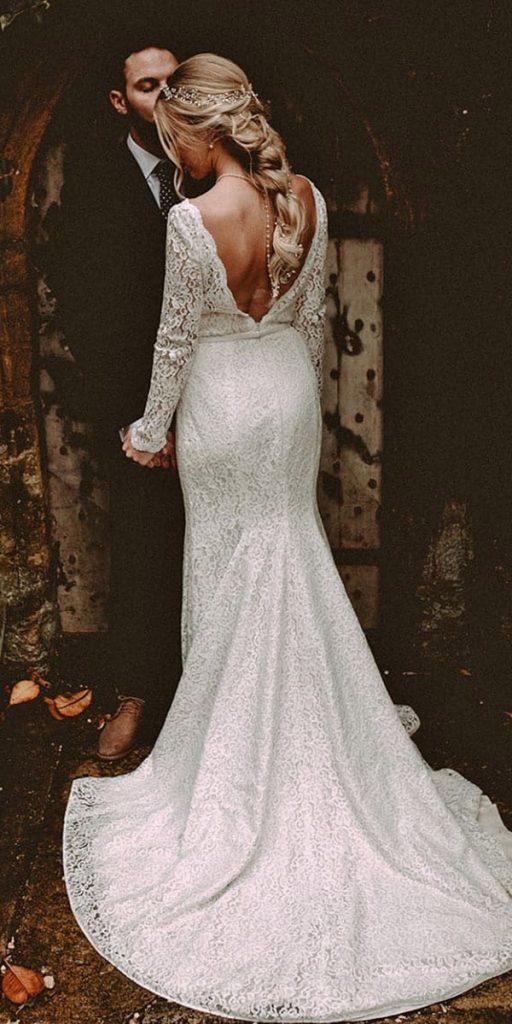 lace wedding dresses with sleeves mermaid v back with train mikaella bridal