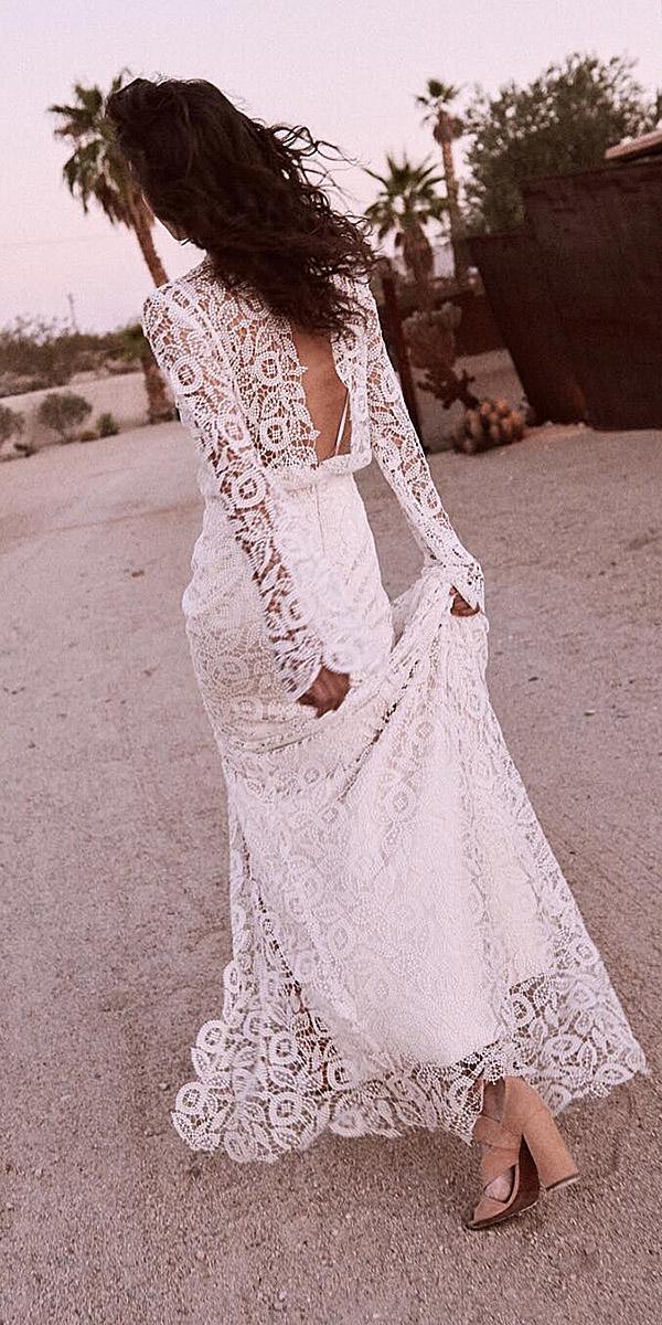 lace wedding dresses with sleeves sheath open back full lace laudae bride