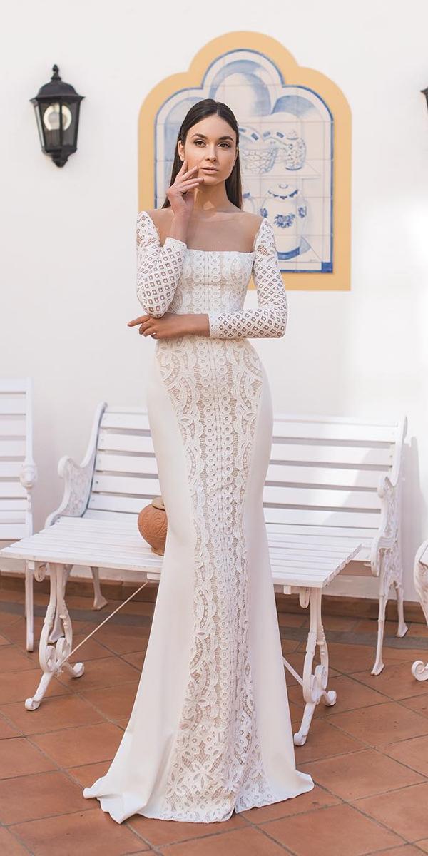 lace wedding dresses with trumpet neckline oksana mukha