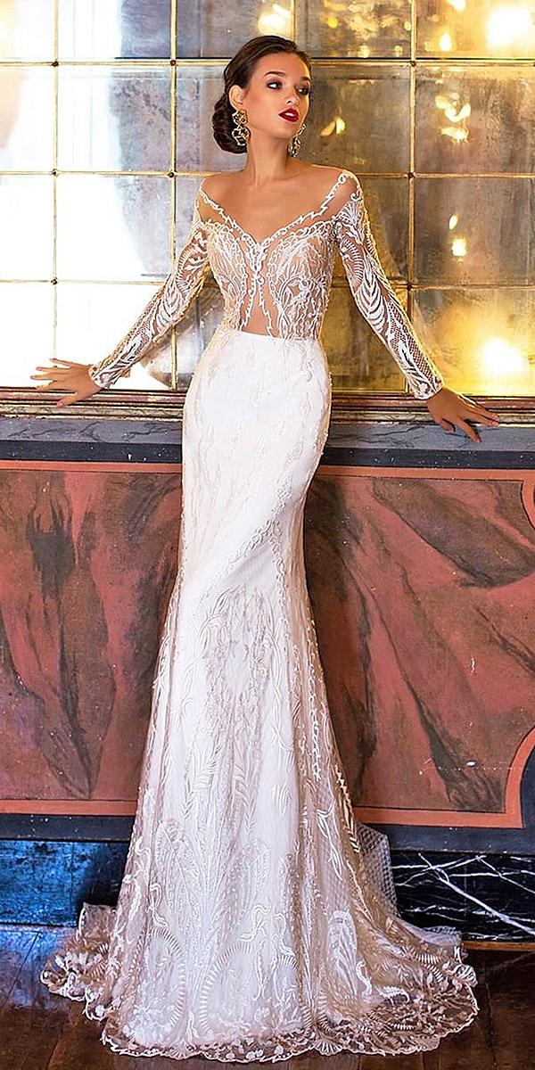 lace wedding dresses cap sleeves a line gown floral tatto berta