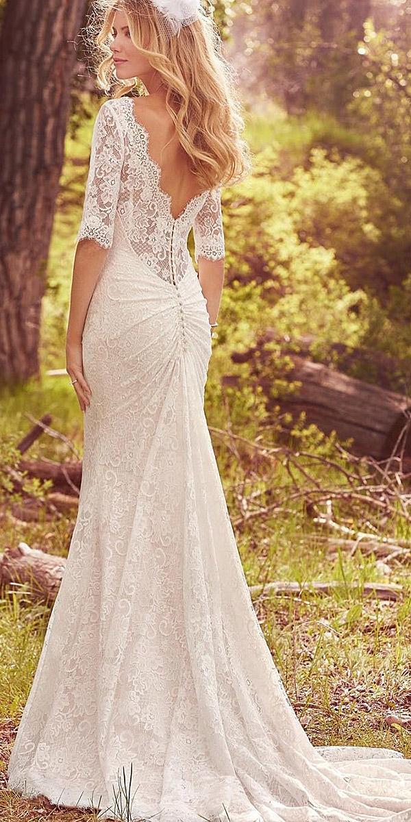 lace wedding dresses with three quate sleeves open back maggie sottero