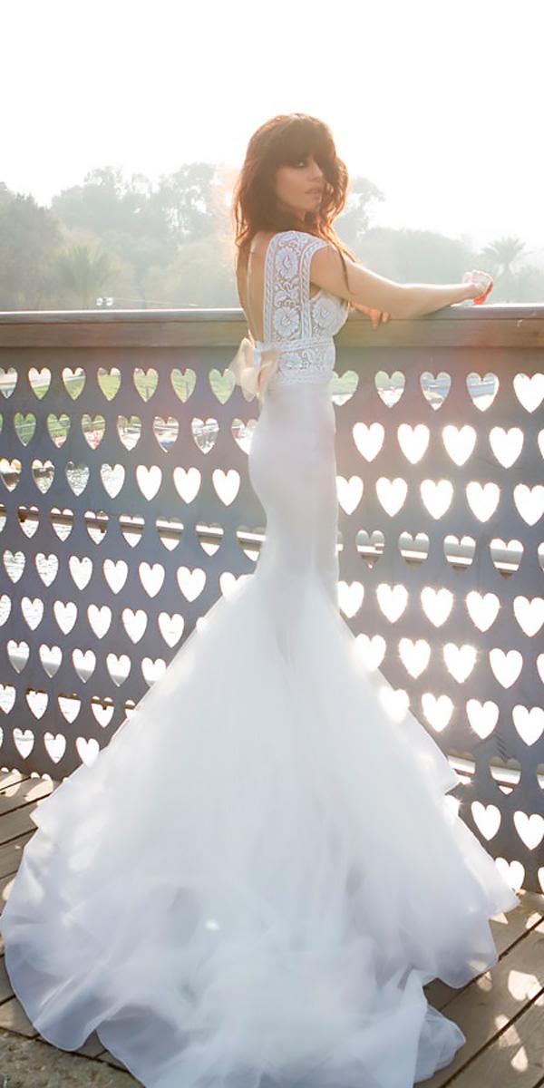 mermaid boho lace open back with short sleeves beach wedding zahavit tshuba