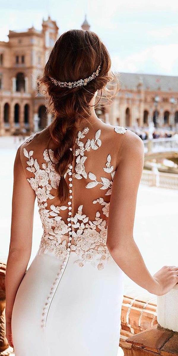 pronovias wedding dresses 2018 illusion back floral tatto effect
