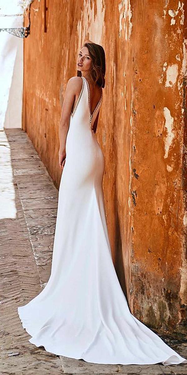 pronovias wedding dresses 2018 trumpet deep v back with train elegant