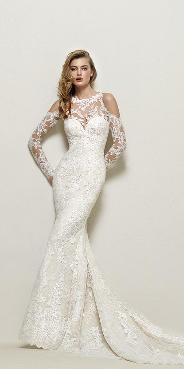 pronovias wedding dresses mermaid with illusion sleeves sweetheart 2018