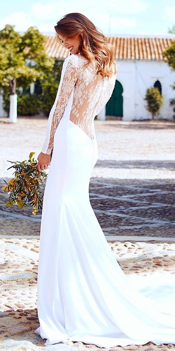 pronovias wedding dresses with sleeves lace back with train 2018
