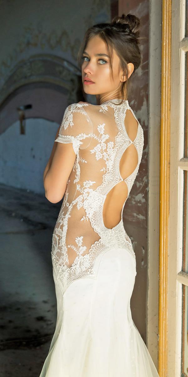 sheath lace backless with short sleeves vered vaknin wedding dresses