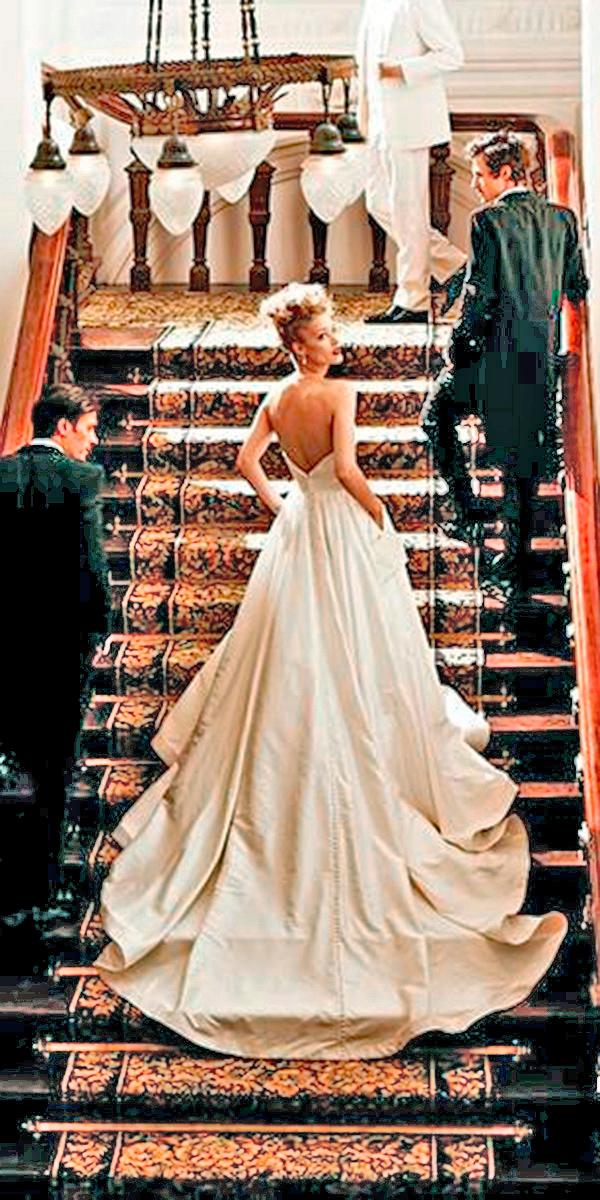 silk wedding dresses a line with deep backless train simple justin alexander