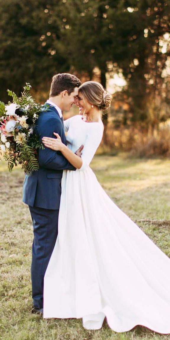 silk wedding dresses a line with sleeves jewel neckline simple chantel lauren designs