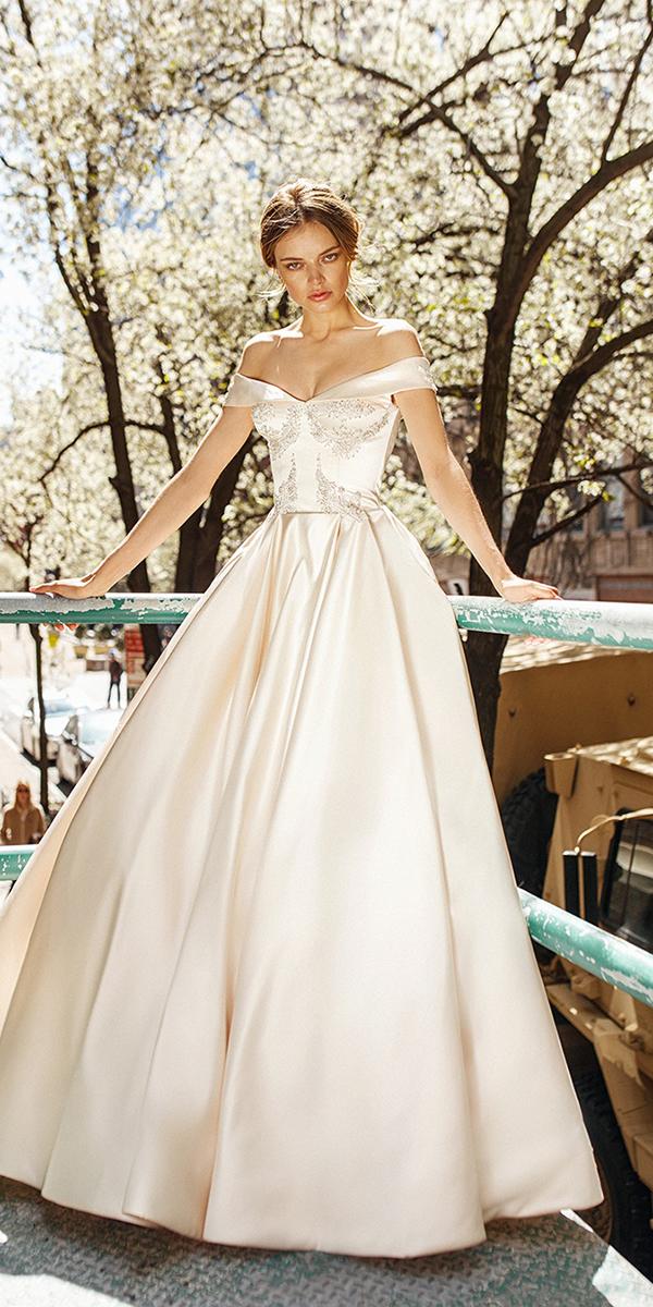 silk-wedding-dresses-ball-gown-off-the-shoulder-ivory-eva-lender-wedding-dresses-guide