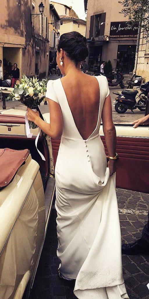 silk wedding dresses sheath with cap sleeves v back simple calistaone