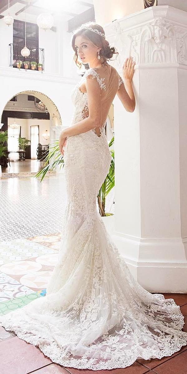 trumpet wedding dresses illusion back floral embellishment duke photography