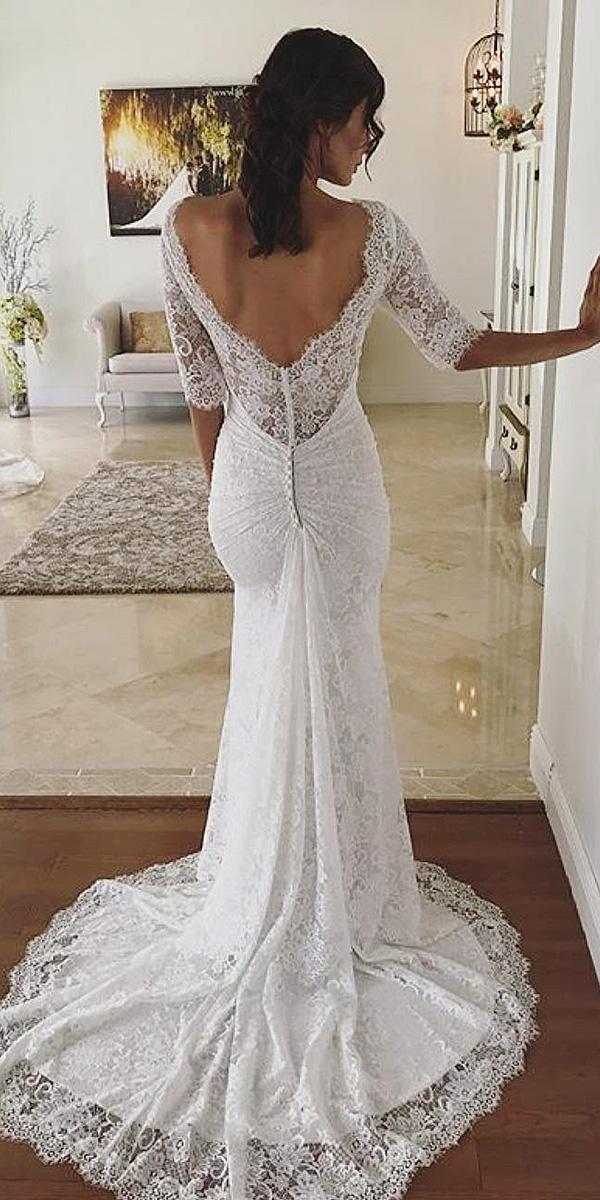 trumpet wedding dresses with three quate low back maggie sottero