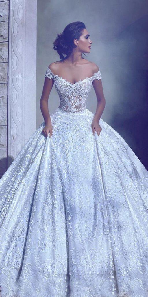 wedding dresses 2018 ball gown off the shoulder floral embroidered thtouma jean couture