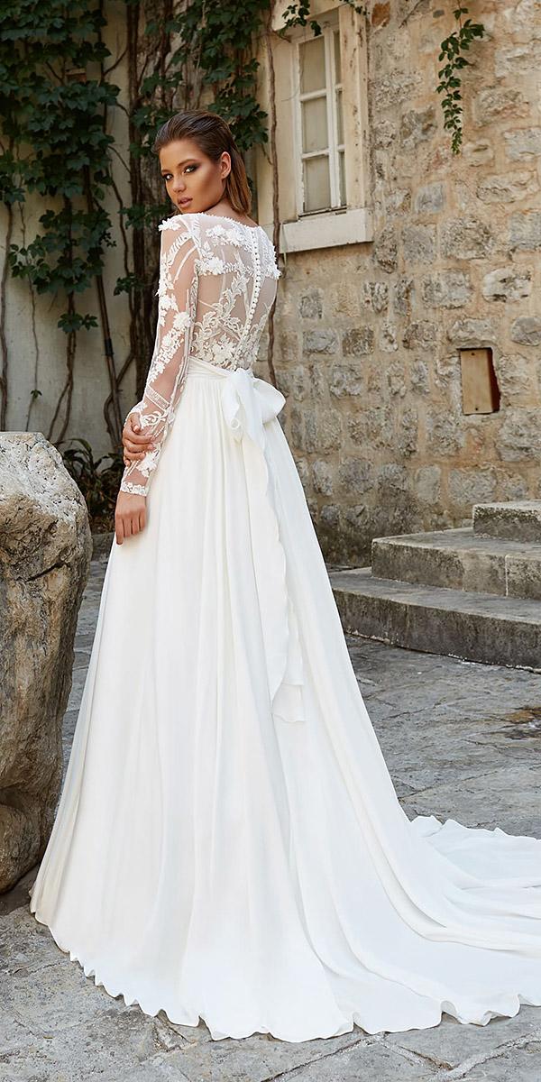 armonia wedding dresses a line with long sleeves lace back with bow