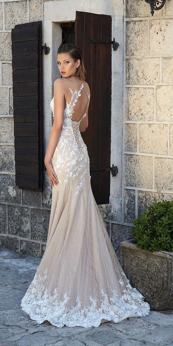 armonia wedding dresses trumpet open back floral appliques beige