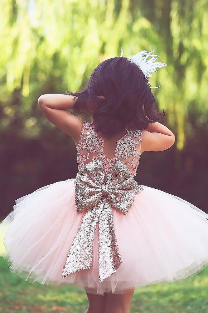 blush tulle skirt lace flower girl dresses with big sparkle bows saidmhamad