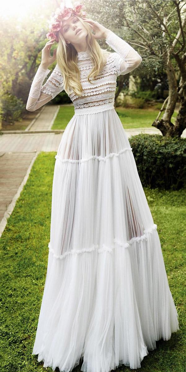 boho wedding dresses with long sleeves floral embellishment christos costarellos