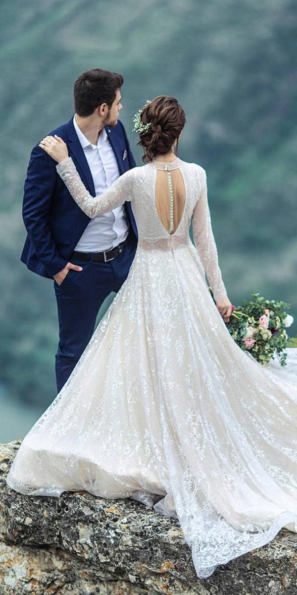 fantasy wedding dresses a line with sleeves open back lace embellishment galia lahav