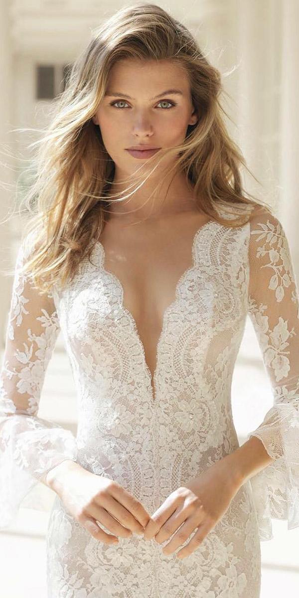fantasy wedding dresses deep v neckline with slleves lace details sexy rosa clara