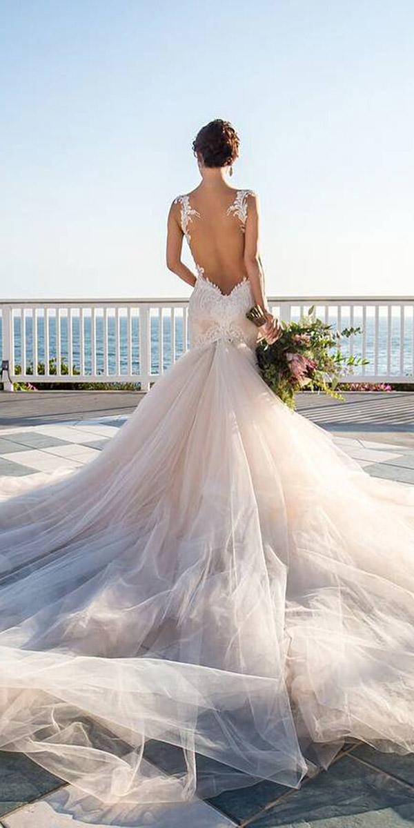 beach low back lace wedding dresses with train galia lahav