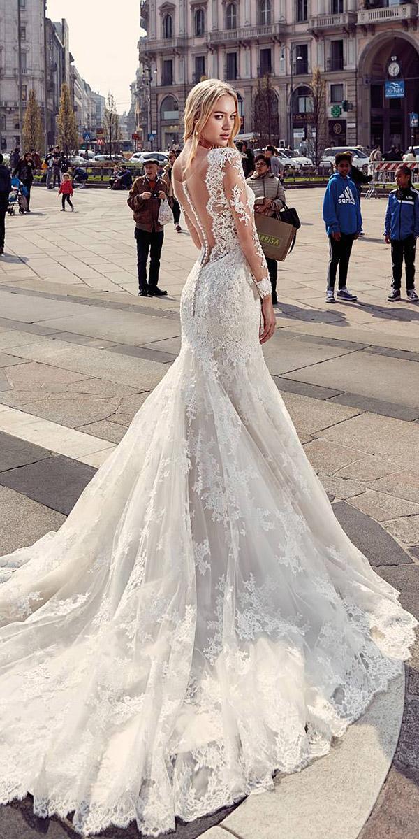 fantasy wedding dresses sheath with illusion sleeves back full lace with train eddy k