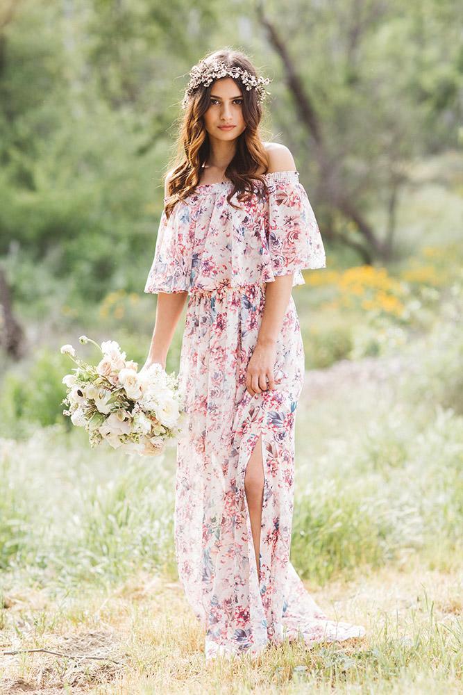 floral bridesmaid dresses long across neckline rustic pastel brandon kidd
