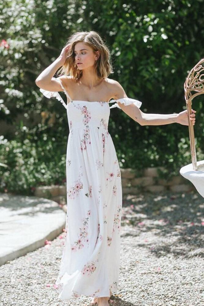 floral bridesmaid dresses long off the shoulder strapless neckline plumprettysugar