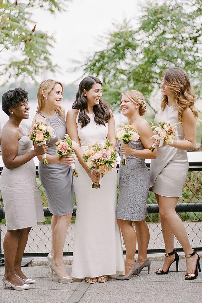 grey bridesmaids gowns jewel neck sweetheart short mismatched rebecca yale photography